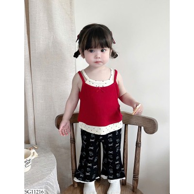 SG11216 ÁO PHỐI QUẦN NƠ GẤU ỐNG LOE CHO BÉ
