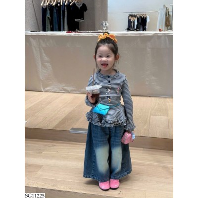 SG11225 SET ÁO KẺ MIX QUẦN JEAN ỐNG RỘNG BG