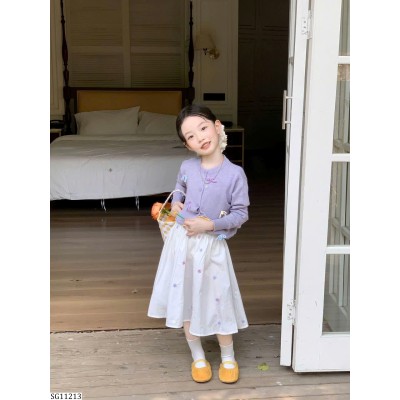 SG11213 SET ÁO LEN CARDIGAN NƠ MIX CHÂN VÁY DÀI
