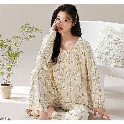 SM3468 BỘ DÀI TAY HỌA TIẾT MẶC NHÀ NỮ