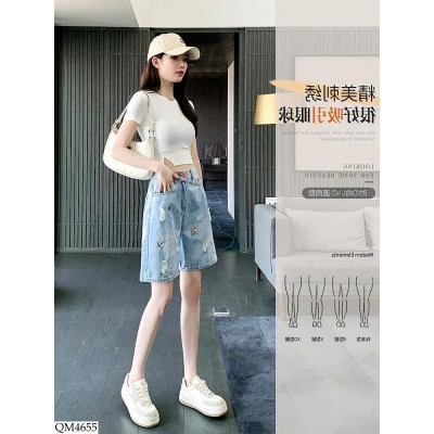 QM4655 QUẦN SHORT JEAN RÁCH THÊU HOA