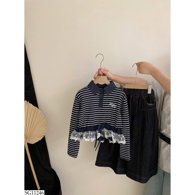 SG11246 SET ÁO POLO KẺ MIX QUẦN JEAN BG
