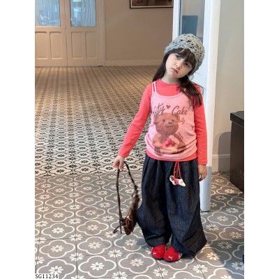 SG11234 SET ÁO THUN DÀI TAY MIX QUẦN JEAN SUÔNG KÈM MÓC KHÓA