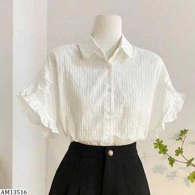 AM13516   ÁO SƠ MI TRẮNG TAY VIỀN BÈO