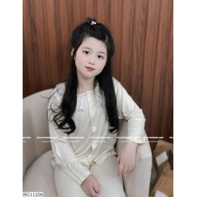 SG11256  SET BỘ NGỦ DÀI TAY PHỐI REN CỔ BÈO CHO BÉ