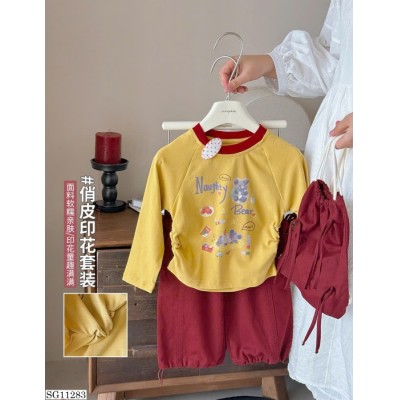 SG11283 SET ÁO VÀNG +QUẦN ĐỎ PHỐI BÈO BÉ GÁI