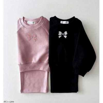 SG11289  SET NỈ DÀI TAY THÊU NƠ CHO BÉ