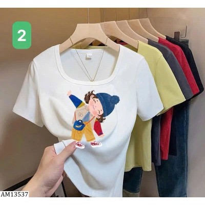 AM13537 ÁO THUN NỮ TAY NGẮN IN HÌNH BÉ GÁI CUTE
