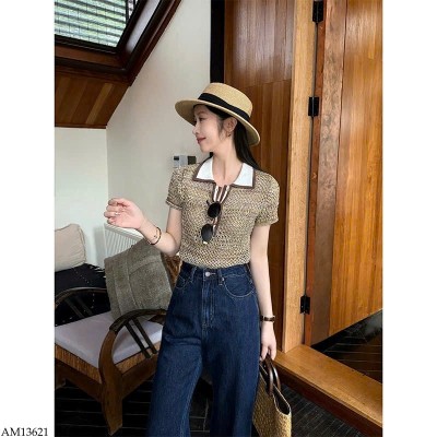 AM13621 ÁO POLO CỘC TAY DẬP LỖ CHO NỮ