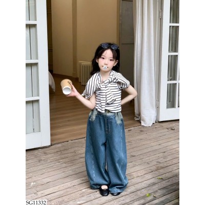 SG11332 SET ÁO KẺ SỌC MIX QUẦN JEAN SUÔNG BG