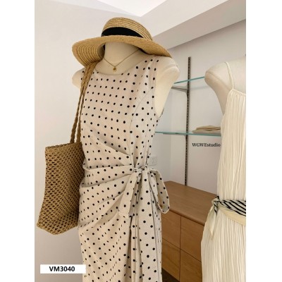 VM3040 VÁY CHẤM BI SIẾT EO DÁNG DÀI W.G.W.E