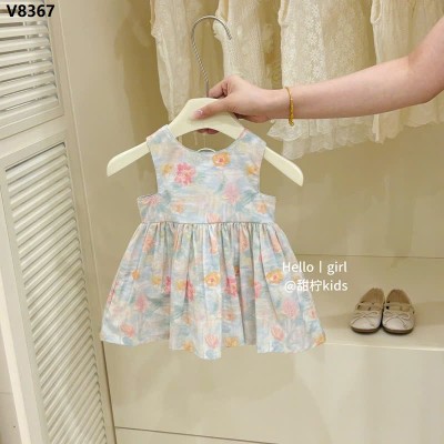 V8367 Váy hoa hồng vintage bé gái