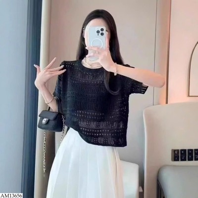 AM13656 ÁO CỘC TAY DẬP LỖ CHO NỮ