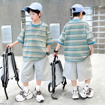 ST6313 SET ÁO KẺ MIX QUẦN SHORT BT