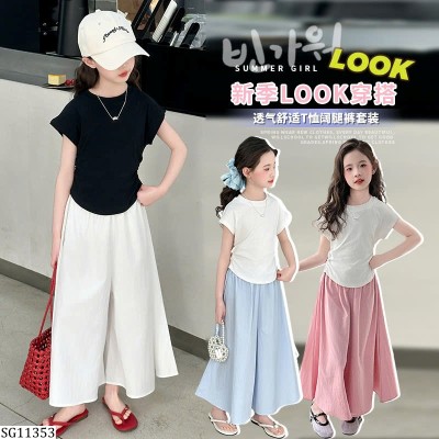 SG11353 SET ÁO NHÚN EO MIX QUẦN ỐNG RỘNG CHO BÉ GÁI