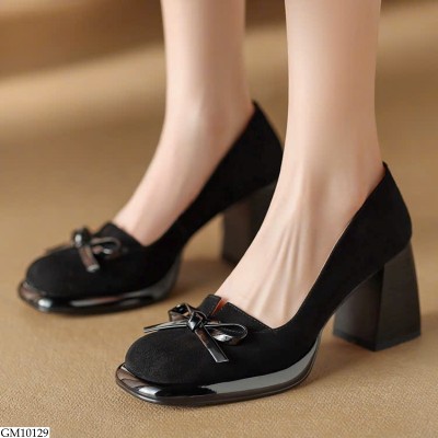 GM10129 GIÀY GÓT VUÔNG ĐÍNH NƠ