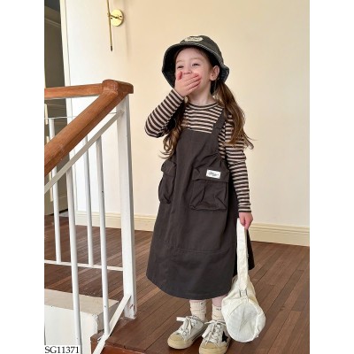SG11371 SET ÁO KẺ MIX VÁY XÁM AMBB BG