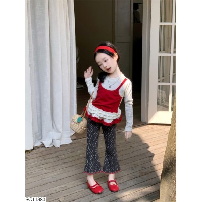 SG11380 SET ÁO DÀI TAY MIX QUẦN LOE HOA NHÍ