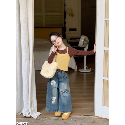 SG11384 SET ÁO MIX QUẦN JEAN HỌA TIẾT BG