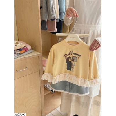 AG7493 ÁO NỈ GẤU PHỐI REN BG