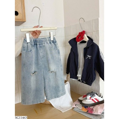 SG11463 SET ÁO KHOÁC NƠ MIX JEAN RÁCH BG