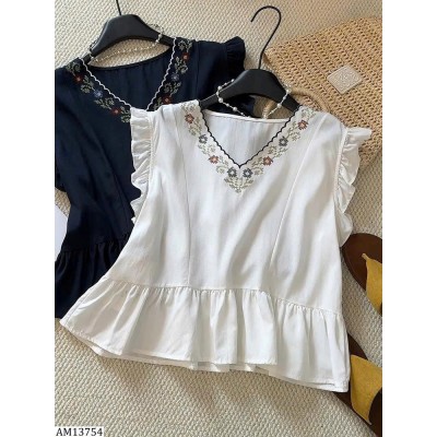 AM13754 ÁO SÁT NÁCH BABYDOLL THÊU HOA CỔ ANNA