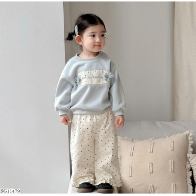 SG11479  SET NỈ HỌA TIẾT KẸO + QUẦN CHẤM BI CHO BÉ