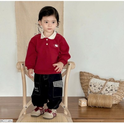 SG11484 SET ÁO THUN CỔ POLO ĐỎ + QUẦN JEAN CHO BÉ