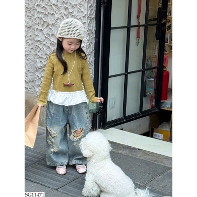 SG11471 SET ÁO DÀI TAY MIX QUẦN JEAN RÁCH BG