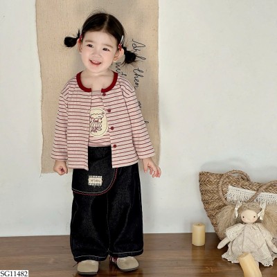 SG11482 SET ÁO KẺ MIX QUẦN JEAN BG