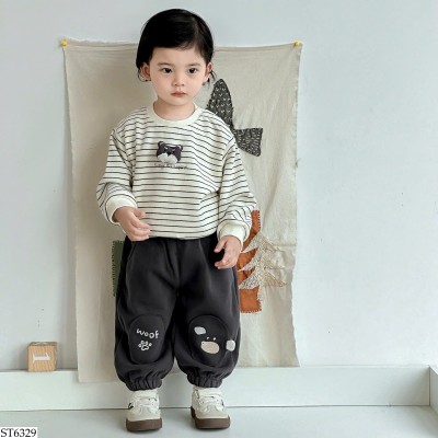 ST6329 SET ÁO KẺ MIX QUẦN BO GẤU BT