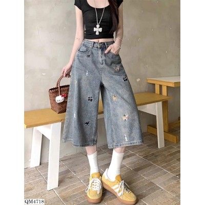 QM4718  QUẦN JEAN NGỐ THÊU HÌNH CÚN NỮ