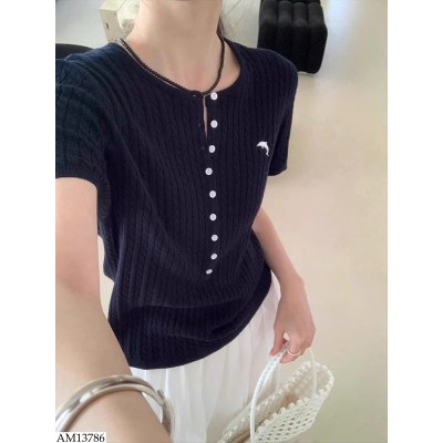 AM13786 ÁO LEN CỘC TAY THÊU CÁ HEO