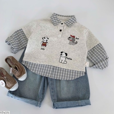 ST6331 SET ÁO NỈ PHỐI KẺ MIX QUẦN JEAN SUÔNG BT