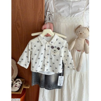 ST6345 SET ÁO SƠ MI GẤU + QUẦN THÔ CHO BÉ