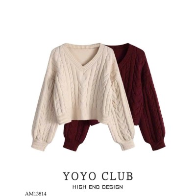 AM13814 ÁO LEN CỔ V DÁNG NGẮN YOYO CLUB