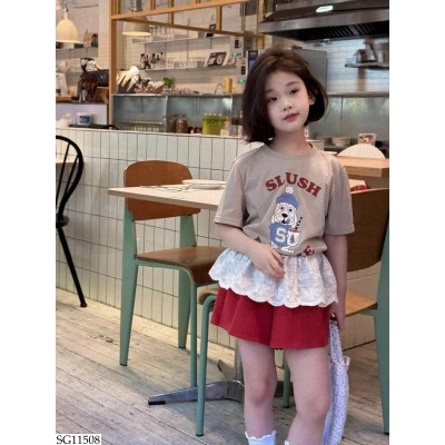 SG11508 SET ÁO HÌNH CÚN MIX SHORT ĐỎ BG