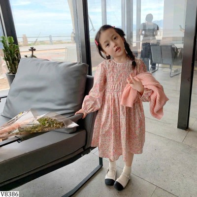 V8386   VÁY HOA NHÍ DÀI TAY