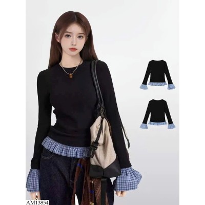 AM13854 ÁO THUN PHỐI TAY LOE BÈO KẺ