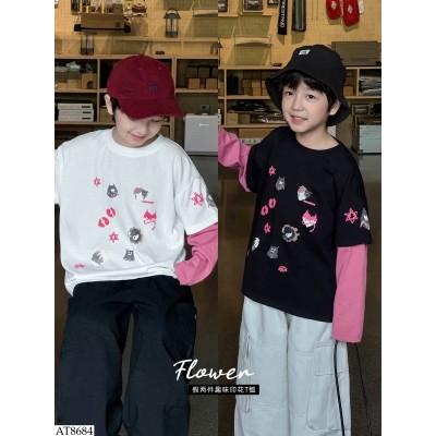 AT8684 ÁO DÀI TAY HỌA TIẾT AOAOKIDS BT