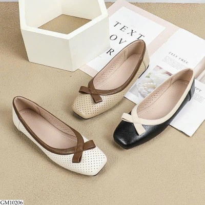 GM10206 GIÀY BÚP BÊ NƠ DA ĐỤC LỖ GÓT VUÔNG