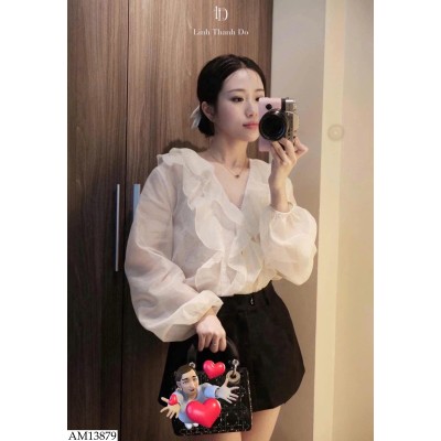 AM13879 ÁO SƠ MI BÈO CỔ V CHO NỮ