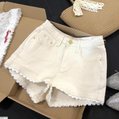 QM4724 QUẦN SHORT DENIM PHỐI REN LƯNG CAO