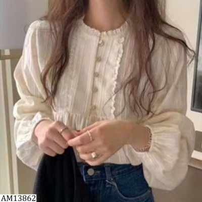 AM13862 ÁO REN TRẮNG TAY BỒNG CỔ BÈO