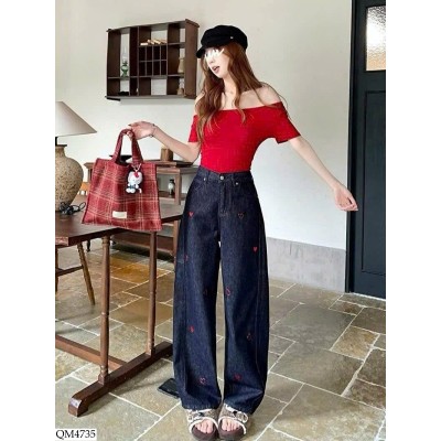 QM4735 QUẦN JEAN THÊU TIM NỮ