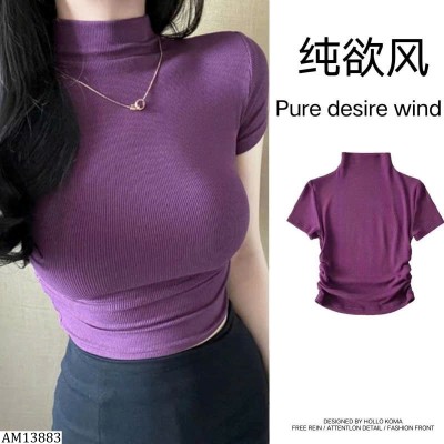 AM13883 ÁO LEN MỎNG CỔ CAO TAY NGẮN