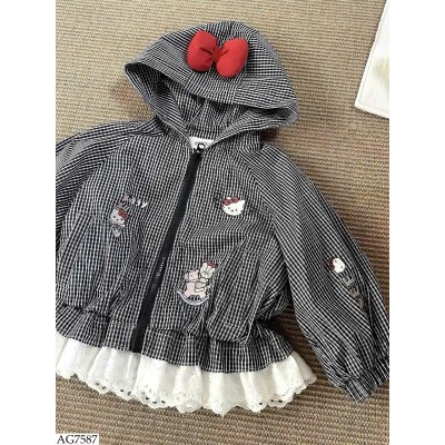 AG7587 ÁO KHOÁC KITTY KẺ CHO BÉ GÁI