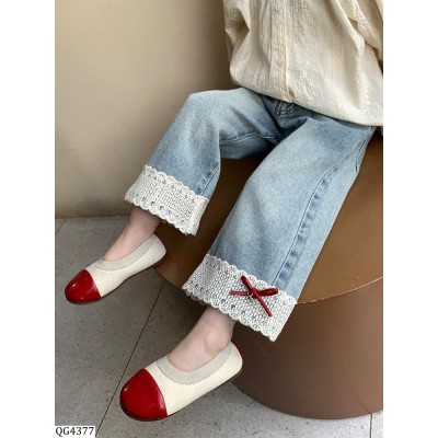 QG4377 QUẦN JEAN SUÔNG PHỐI REN NƠ