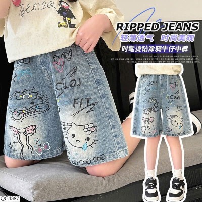 QG4387 QUẦN SHORT DENIM HỌA TIẾT CHO BÉ GÁI