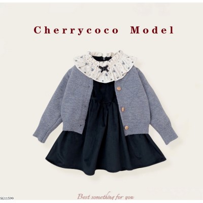 SG11599 SET VÁY MIX ÁO LEN CARDIGAN CHERRYCOCO